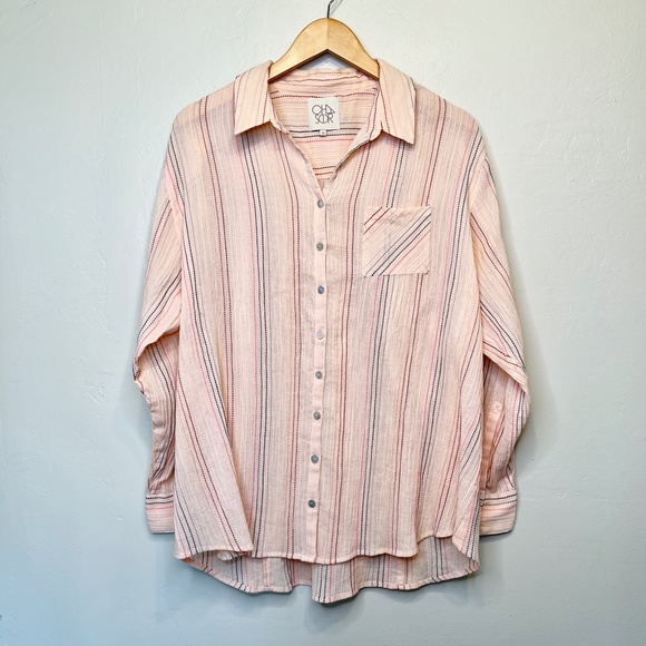 Chaser | Plus Size Shirting Button Down Embroidered Semi Sheer Lightweight Shirt - Picture 5 of 16